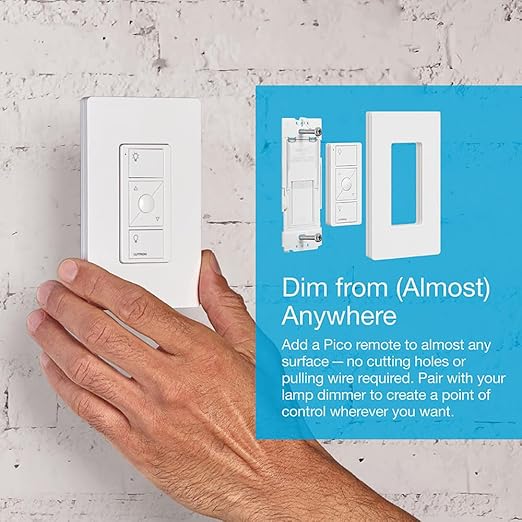 Lutron Caseta Smart Lamp Dimmer 3-Way Kit and Pico Remote, for Floor and Table Lamps, for Dimmable LED Lights, 100 Watt, Single-Pole/3-Way, P-PKG1P-WH
