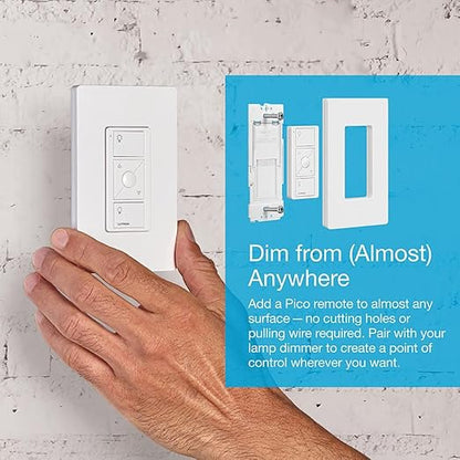 Lutron Caseta Smart Lamp Dimmer 3-Way Kit and Pico Remote, for Floor and Table Lamps, for Dimmable LED Lights, 100 Watt, Single-Pole/3-Way, P-PKG1P-WH