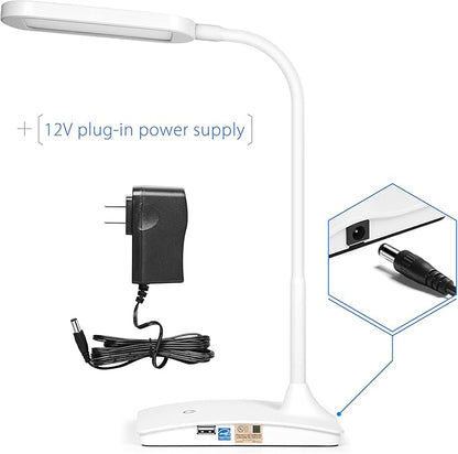TW Desk Lamps for Home Office - Super Bright Small Desk Lamp with USB Charging Port, a Perfect LED Desk Light as Study Lamp, Bedside Reading Lights, White