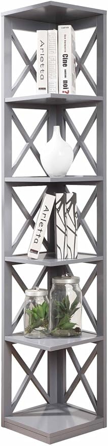 Convenience Concepts Oxford 5 Tier Corner Bookcase, Gray