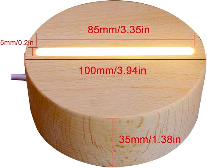 2Pcs 4" Round Wood LED Display Base, Warm Color Wooden Lighted Base Stand for Crystal Glass Resin Art, Acrylic and Plexiglass
