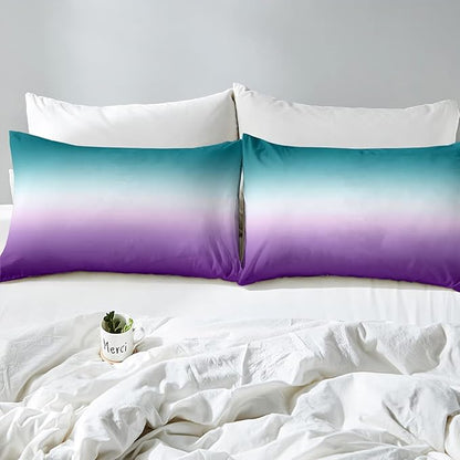 Erosebridal Ombre Comforter Set Green Purple Teal Bedding Set Full Size Colorful Gradient Down Comforter Modern Abstract Quilt Duvet Insert Soft Warm Lightweight 1Comforter with 2 Pillow Cases