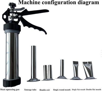 9 Inch Stainless Steel Jerky Gun, Meat Injector, To Make Jerky Meat Squeeze Gun Beef Gun Patties Gun, Jerky Gun Kit With 5 pcs Stainless Steel Nozzles Kits