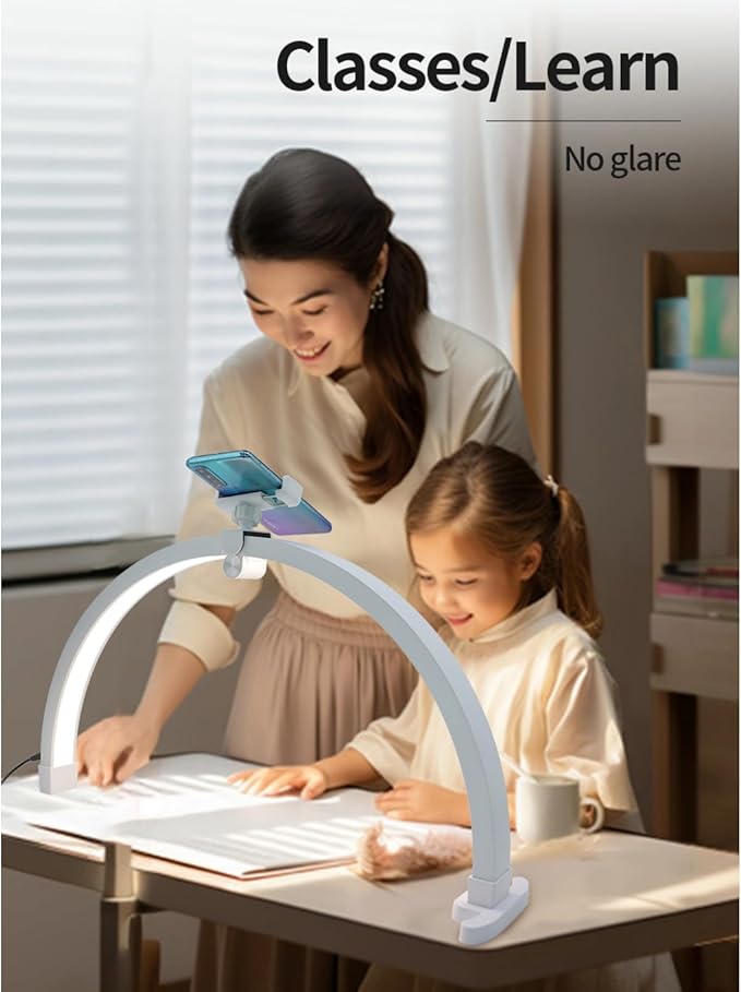 Half Moon Lamp for Lash Extension, 20W 3200 to 5600K Foldable Esthetician Light Eyelash Lamp with Phone Holder, Portable Nail Desk Lamp Lighting for Beauty Skincare Lashes