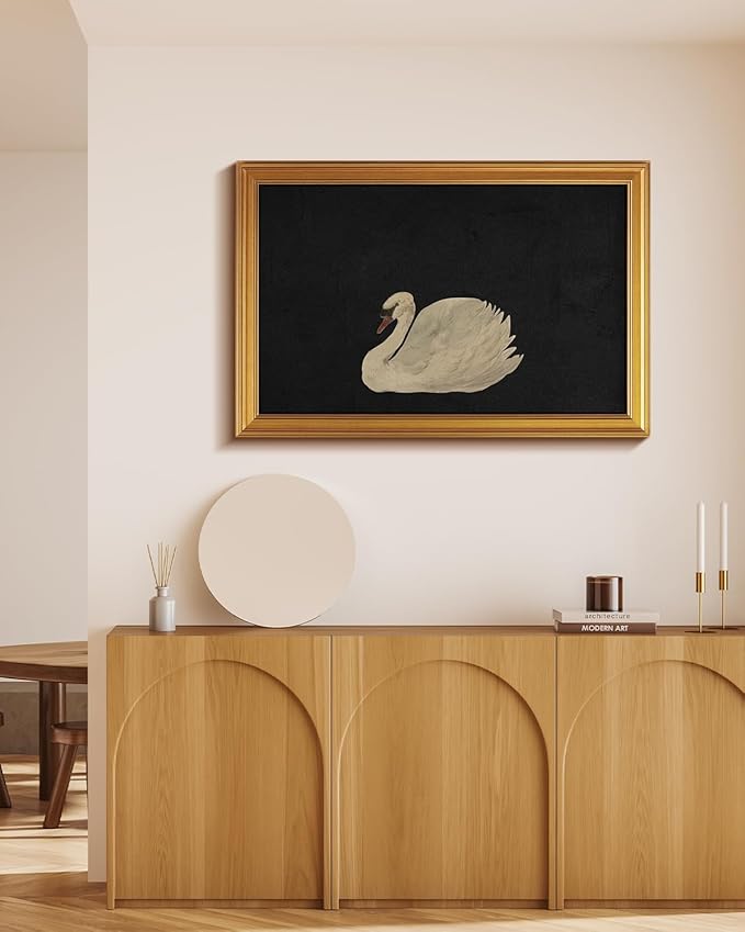 HUARCEY Gold Framed Vintage Wall Art for Living Room, Grace Swan Art Painting Pictures Animal Bathroom Prints Farmhouse Wall Decor Large Canvas Swan Aesthetic Decor for Kitchen Bedroom Zwaan 24"x36"