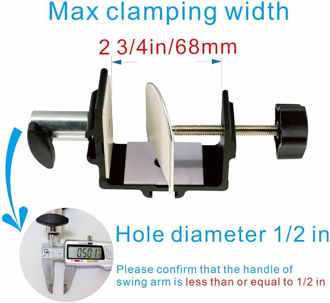 Replacement Heavy Duty C Clamp for 1/2” Base Magnifying Lamp,Desk Lamp,Swing Arm Lamp,Phone I pad Mount,Tablet Mic Holder,Table Mount Clamp for Microphone Stand Mic Boom Arm (G1 Black)