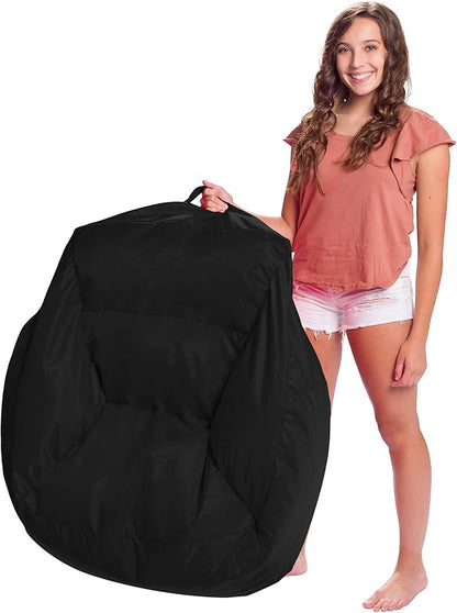 Posh Creations Coronado Bean Bag Boys and Girls Large Chair for Kids, for Gaming and Playrooms, Soft Nylon-Black