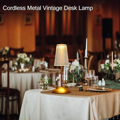 Portable Crystal Table Lamp,Cordless Metal Vintage Desk Lamp,3 Color Touch Control Rechargeable Lamp,3-Levels Brightness Room Decor Desk Lamp,Living Room,Kitchen,Dining Room Lamp (Gold-4)