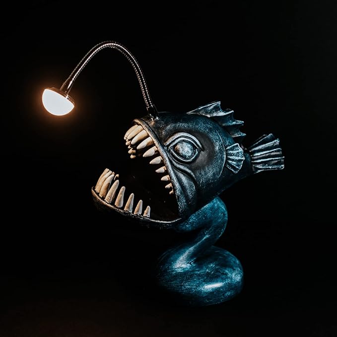 Angler fish Lamp, Lantern Fish Light, 10.5" x 10" x 5" Gothic Desk Lamp, Steampunk Style Table Lamp, LED Night Light, Book Lights, Industrial Creative Decor for Home Office Dorm