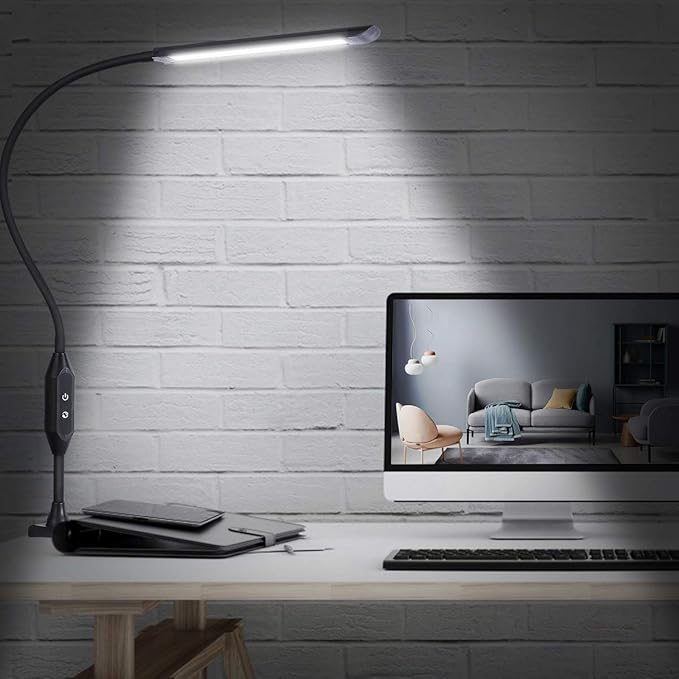 KEDSUM LED Desk Lamp with Clamp, Flexible Gooseneck Clamp Lamp with Touch & Remote Control, 10W Eye-Care Architect Desk Lamp for Office/Home, with 5 Color Modes, 5-Level Brightness & Memory Function