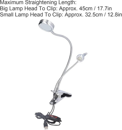 Zerodis LED Desk Lamp, Dimmable LED Clip Desk Lamp 10 Gear Adjustable USB LED Double Head Gooseneck Table Lamp Reading Lamp for Bedroom