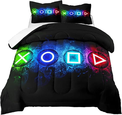 Gaming Comforter Sets for Boys, Gamer Bedding Sets for Boys Queen Size, Black Gaming Gamepad Soft Kids Comforter Sets Boys Bedroon, 1 Comforter and 2 Pillowcases
