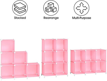 HOMIDEC 6-Cube Storage Shelf, Storage Bookcase Bookshelf with Metal Hammer, Storage Cubes Organizer Cabinet for Kids, Closet, Bedroom, Bathroom, (11.8x11.8x11.8 inch), Light Pink