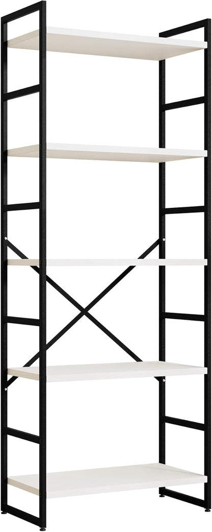 Shintenchi 5 Tiers Bookshelf, Classically Tall Bookcase Shelf,Industrial Book Rack,Modern Book Holder in Bedroom/Living Room/Office, Storage Rack Shelves for Books/Movies,11.8" Dx23.6 Wx62.2 H,White