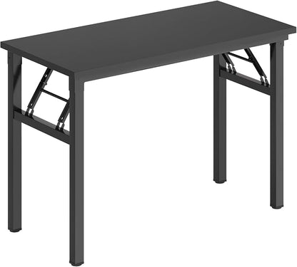 DlandHome 39.4 Inch Small Folding Computer Desk for Home Office, Black | Foldable Writing Table for Small Spaces Bedroom, No Assembly Required, Wood Top Metal Frame, Collapsible Compact Easy Storage