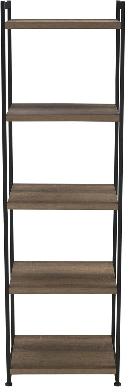 Household Essentials 5 Tier Storage Tower Metal, Grey Shelf – Black Frame, Ashwood