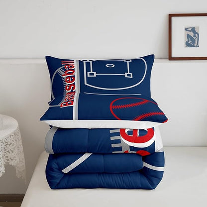Feelyou Baseball Bedding Set Full Size Sports Game Comforter Set for Kids Boys Girls Decor Baseball Gaming Comforter Microfiber Ball Duvet Set Bedroom Quilt Set