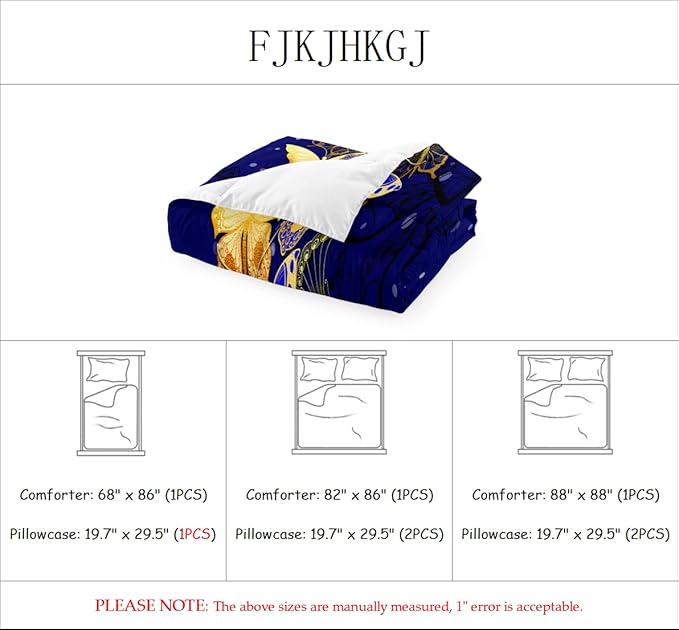 Butterfly Bedding Queen Size Comforter Set Blue Gold Butterfly Bedding Sets for Adult Teens Soft lightweight Bed Quilt Sets for Bedroom, 3 Piece 1 Comforter + 2 Pillowcases