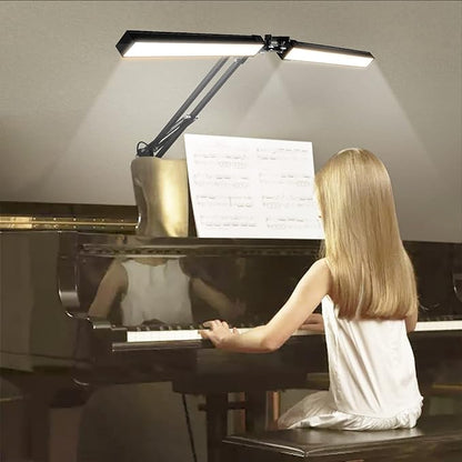 2-in-1 LED Double Head Desk Lamps for Home Office, 24W Brightest Workbench Light, Architect Lamp with Clamp & Base, 3 Colors 10 Dimming Swing Arm Lamp for Reading/Study/Computer Light