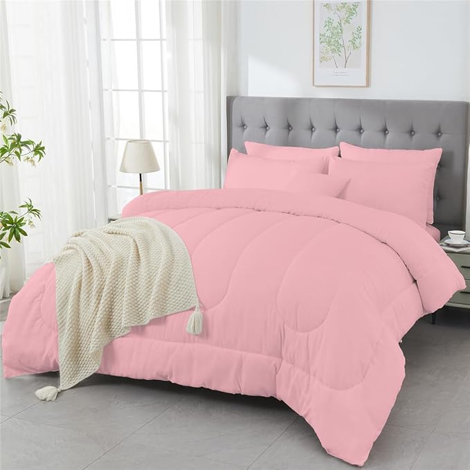 3 Piece Solid Color All Season Bedding Comforter Set Microfiber Soft Lightweight Bedding Set for Kids Teens Adults Room Decor with 1 Comforter and 2 Pillowcases Queen