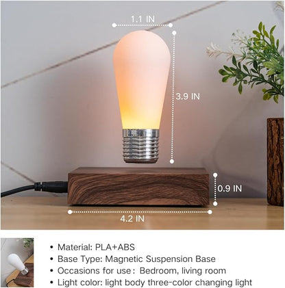 Levitating Bulb Lamp Magnetic Floating Light Desk Lamp Night Light, 360 Degree Wireless Automatic Rotating Light for Gifts Home Office Decor Desk Tech Toys (Square-Mini Dark Brown)