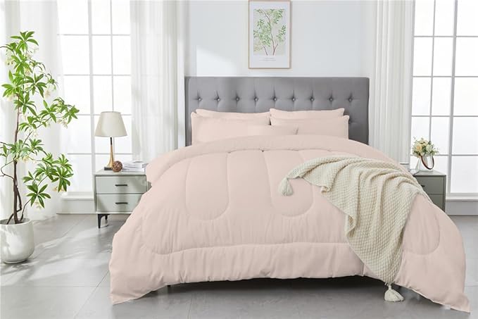 3 Piece Solid Color All Season Bedding Comforter Set Microfiber Soft Lightweight Bedding Set for Kids Teens Adults Room Decor with 1 Comforter and 2 Pillowcases Queen