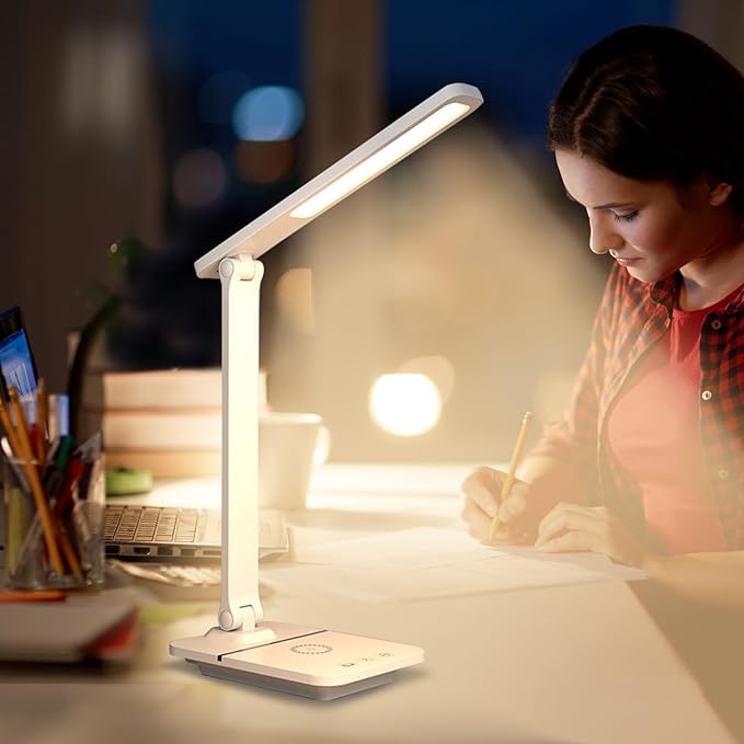 Cordless LED Desk Lamp for Home Office, 6000mAh Rechargeable Battery Operated Table Lamps,Eye-Caring Reading Lamp for Students, 3 Lighting Modes & Brightness Dimmer Light for Kids Study