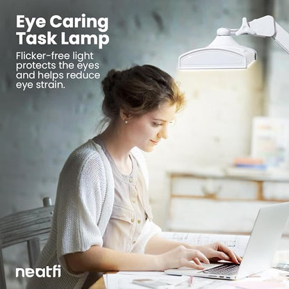 Neatfi Ultra 3,500 Lumen LED Desk Lamp, Color Correlated Temperature, 3 Light Modes, Dimmable, 45W, 26 Inch Wide Metal Shade, 540 SMD LEDs (CCT with Clamp, White)