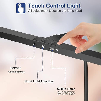 NEWACALOX Desk Lamps for Home Office, LED Desk Lamp with Touch Control and Night Light Function, Architect Task Lamp with 16-inch Long Lamp Head, 3 Modes 10 Brightness Gooseneck Desk Light