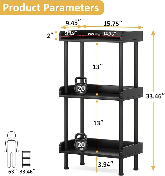 Bookshelf Small Book Shelf - 3-Tier Wood Bookcase Industrial Bookshelf with Edge Protection Metal Standing Book Shelves Display Book Rack for Living Room Bedroom Home Office (Black)