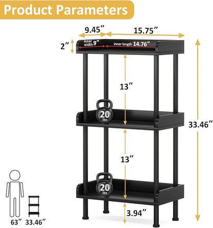 Bookshelf Small Book Shelf - 3-Tier Wood Bookcase Industrial Bookshelf with Edge Protection Metal Standing Book Shelves Display Book Rack for Living Room Bedroom Home Office (Black)