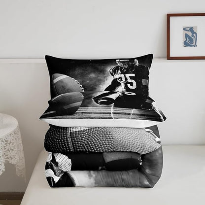 Erosebridal Football Down Comforter for Kids Boys Girls Teens Sports Theme Comforter Set Soccer Pattern Duvet Insert Football Match Bedding Set Youth Bedroom Decor Quilted with 2 Pillowcase,Queen