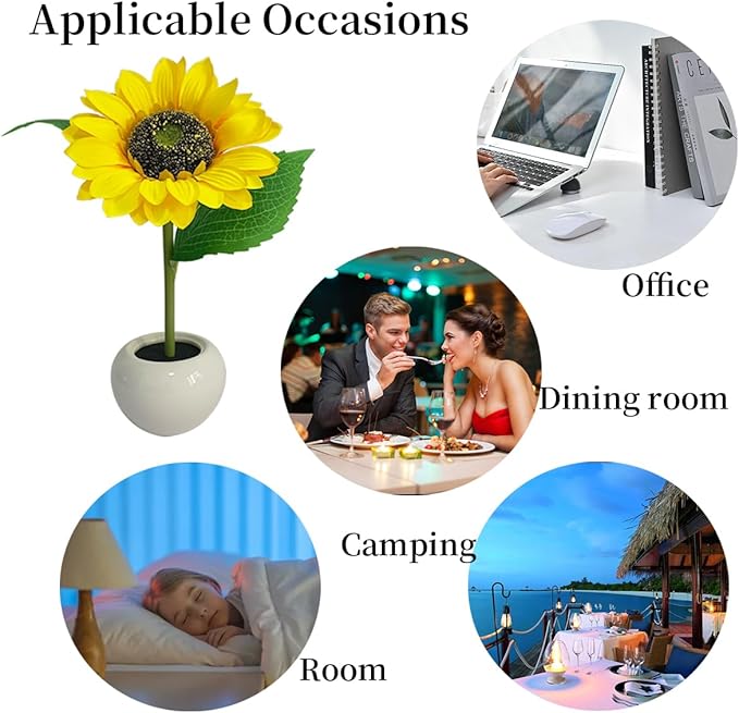 Sunflower Lamp Artificial LED Sunflower Flowers with Ceramic Pot Table Lamp Night Light for Home Office Decor House Decorations Gift Idea (1Sunflower)