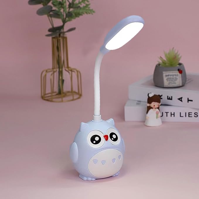 LED Desk Lamp for Kids, Mini Cute Owl Lamp Night Light, Foldable USB Rechargeable Reading Light Bedroom Children's Bedside Study (Blue)