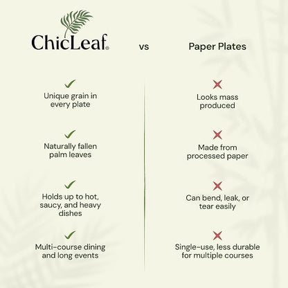 Chic Leaf Compostable & Biodegradable Palm Leaf Disposable Bamboo Plates - Disposable Party Plates for Appetizers - Camping Essentials - Reusable Party Supplies (10 & 7 Inch Square)