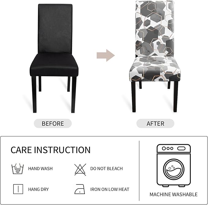 Gibelle Dining Room Chair Covers Set of 6, Soft Stretch Kitchen Chair Covers Slipcover Protector, Removable Washable Geometric Parson Chair Covers 6 Pack, Grey