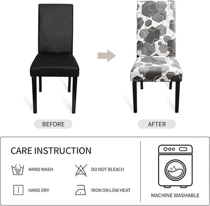 Gibelle Dining Room Chair Covers Set of 6, Soft Stretch Kitchen Chair Covers Slipcover Protector, Removable Washable Geometric Parson Chair Covers 6 Pack, Grey
