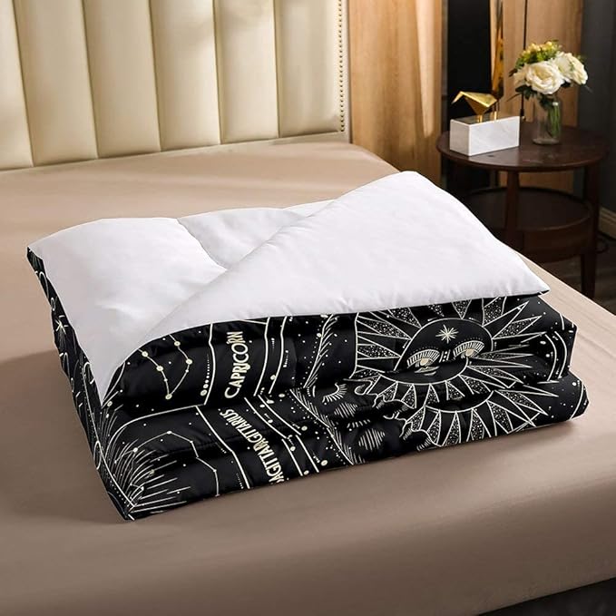 Erosebridal Bohemian Sun Moon Comforter Set Queen Size, Constellation Down Comforter, Starry Sky Quilted Duvet, Exotic Style Black Room Decor Duvet Insert,Super Soft Breathable