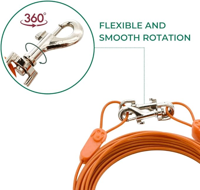 30FT Tie-Out Cables for Dogs - Strong, Safe, and Durable Dog Tie-Outs for Small Dogs up to 90 Pounds - Weather and Wear Resistant Galvanized Aircraft Cable for Outside Use