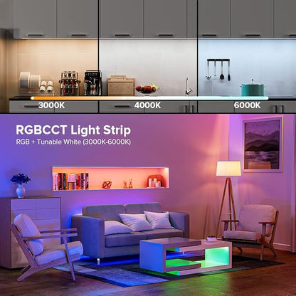 BTF-LIGHTING RGBCCT 5 Colors in 1 LED Tape Lights 5050SMD RGBWW RGB+Dimmable Color Temperature 2700K-6500K 16.4ft 96LED/m 480LED IP65 DC24V Black PCB for Home Decoration(No Adapter or Controller)