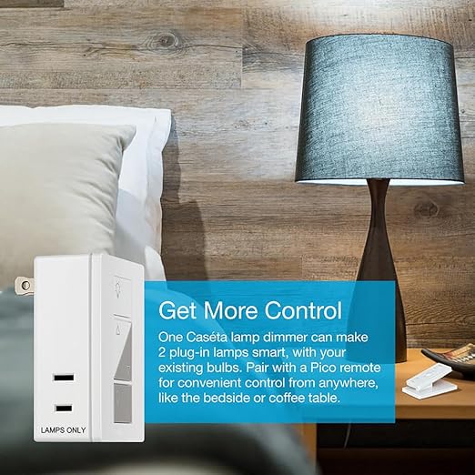 Lutron Caseta Smart Lamp Dimmer Switch (Lutron Smart Hub Required) for Floor and Table Lamps, for Dimmable LED Lights, up to 100 Watt, PD-3PCL-WH, White