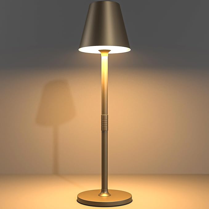 Modern LED Cordless Table Lamp, 4000mAh Rechargeable Battery, 3 Level Brightness Night Light, Metal Shell, Minimalist Design, for Couples Dinner/Coffee Table/Restaurant/Bedroom, Khaki
