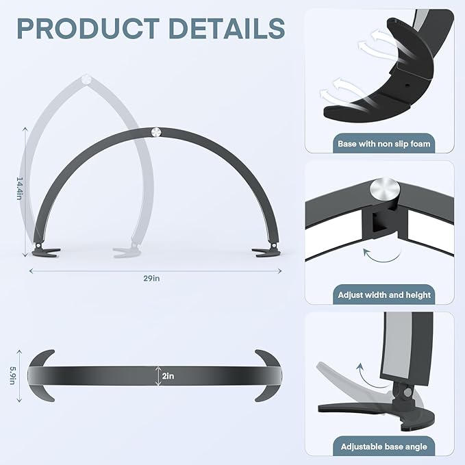 MYSWEETY Half Moon Light for Nail Desk, 29'' Foldable Led Nail Tech Lamp, Arch Table Lamp Estheticians Light with Remote, Lash Light Lamp for Eyelash Extensions, Tattoo, 7 Tones & 10 Brightness