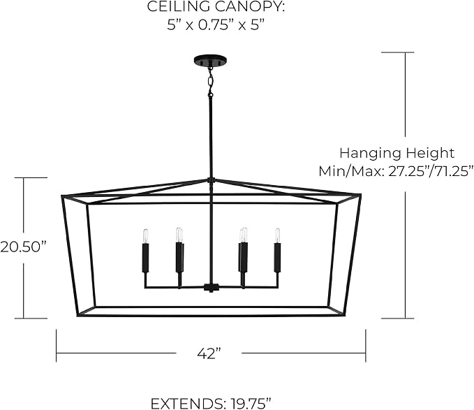 Capital Lighting 837661PN Thea Symmetrical Clear Line Island/Linear Pendant, 6-Light 360 Total Watts, 21" H x 42" W, Polished Nickel