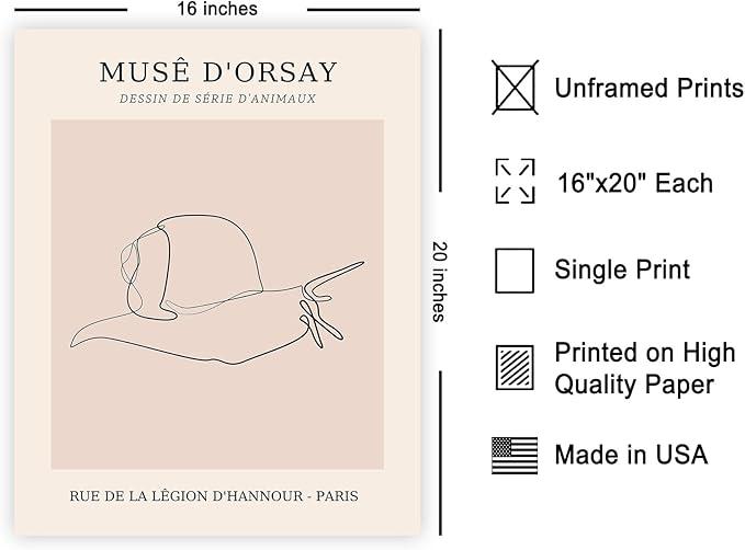 Poster Master Vintage Poster - Retro One Line Snail Drawing Print - Snail Line Art - Minimal Gift for Men, Women, Animal Lover - Abstract Wall Decor for Home, Office - 16x20 UNFRAMED Wall Art