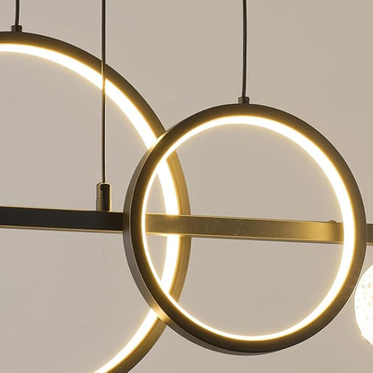 ORANOOR Modern LED Pendant Lights, Dimmable 47inch Linear LED Chandelier | Upgraded Black & Gold Dining Room Hanging Light Fixtures Kitchen Island Globe Pendant Lighting for Dining Table (4200lm)
