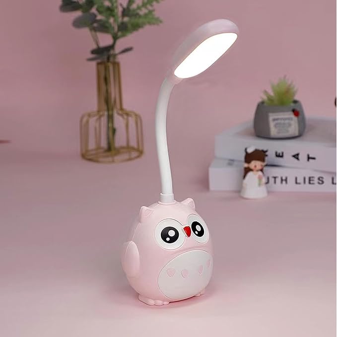 LED Desk Lamp for Kids, Mini Cute Owl Lamp Night Light, Foldable USB Rechargeable Reading Light Bedroom Children's Bedside Study (Pink)