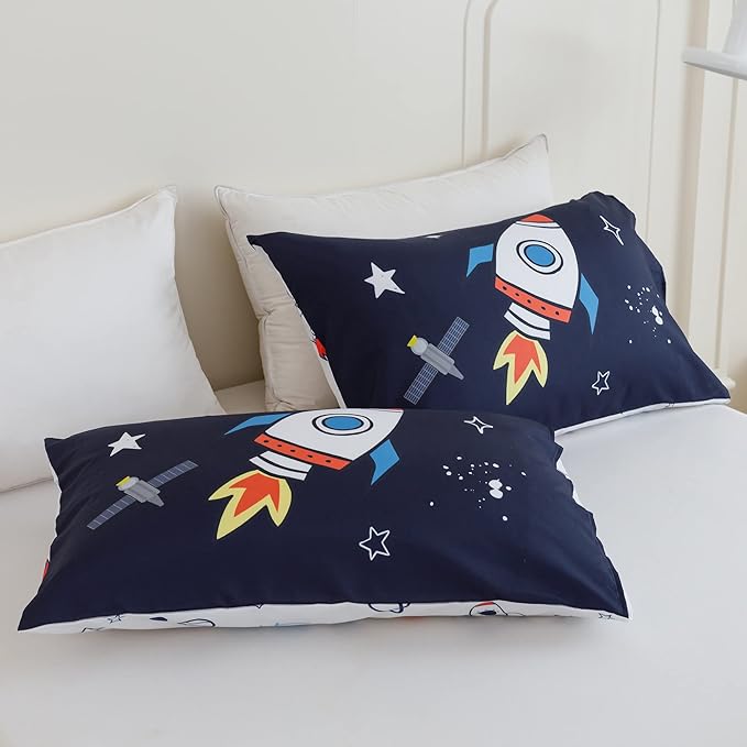 RYNGHIPY Kids Comforter Set Queen Size, Cute Space Rocket Bedding Set for Boys Girls, Space Themed Teen Boy Bedding (Space Rocket,Queen)