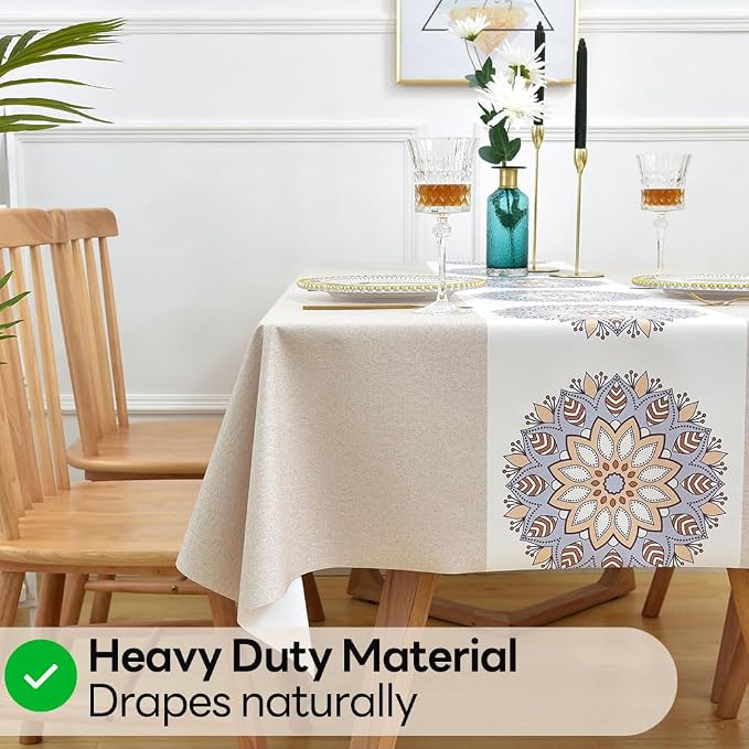 Wipeable Waterproof Tablecloth Vinyl Tablecloths for Rectangle Tables Heavy Duty PVC Tablecloth for Kitchen Dining Table(Flowers-1, 54'' x 78'')