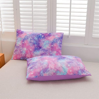 Holawakaka Tie Dye Constellation Print Ombre Comforter Set Queen Size Girls Boys Gradient Galaxy Bedding Sets(Purple, Queen)